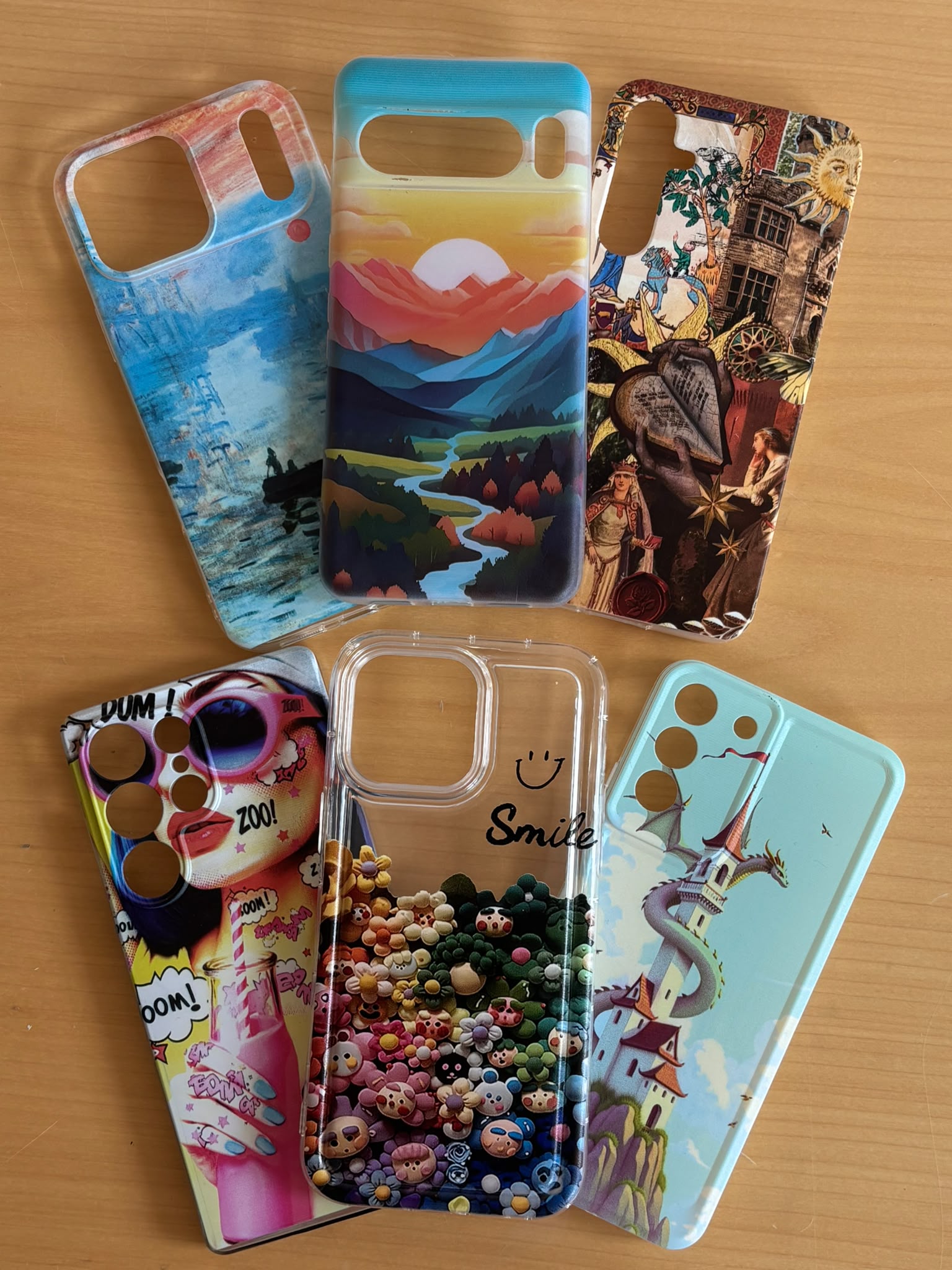 Personalizētu telefona maciņu kolekcija ar dažādiem dizainiem